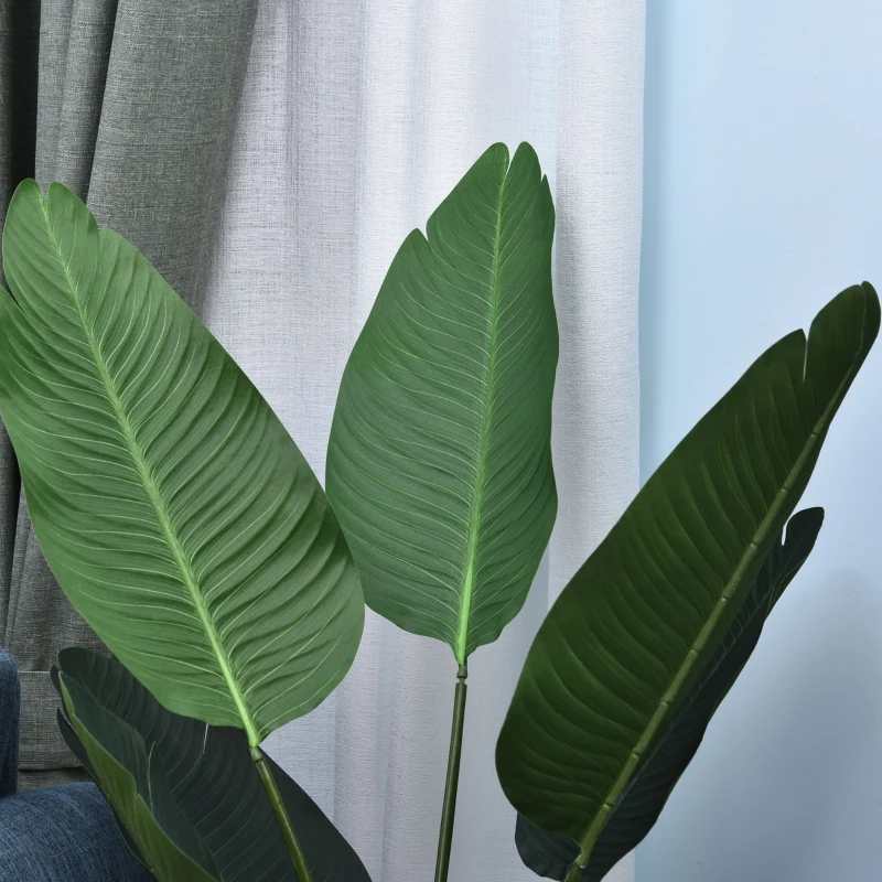 Outsunny 4FT Artificial Bird of Paradise Plant, Fake Tropical Palm Plant with 7 Banana Leaves in Pot, Faux Plant for Indoor , Green
