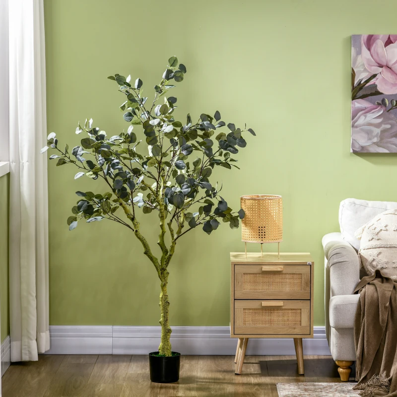 HOMCOM 5ft Artificial Tree, Indoor Fake Eucalyptus with White Tender Tips and Pot, for Home, Office, and Living Room Decor
