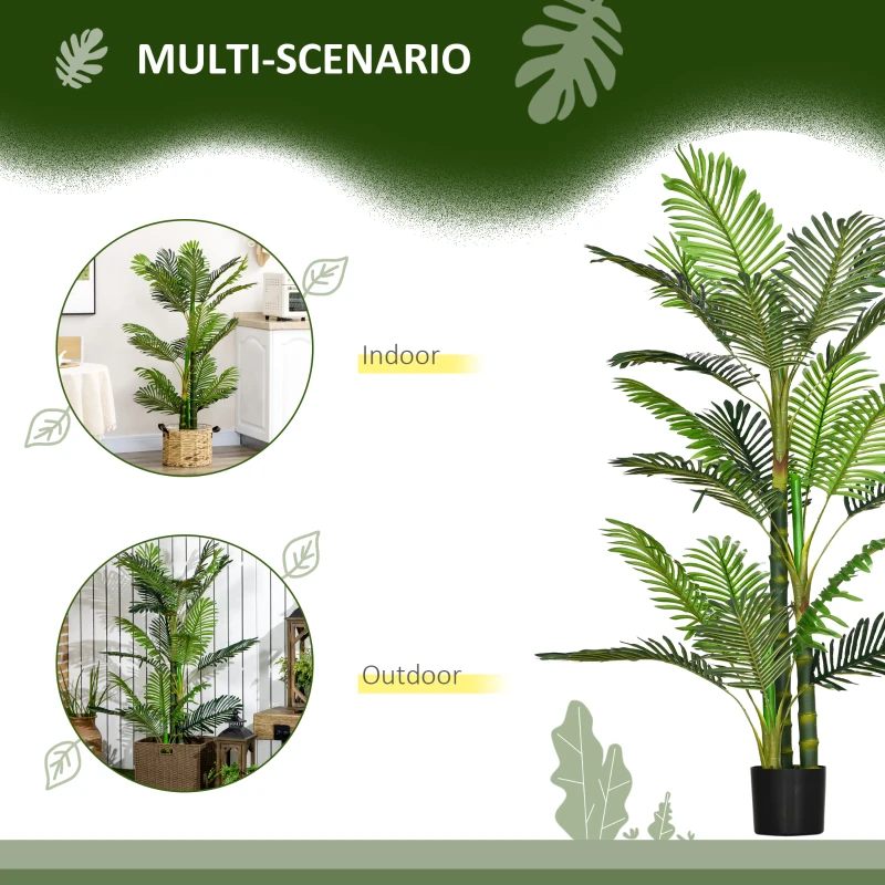 HOMCOM Artificial Tree Areca Palm Tree Fake Plants in Pot with 21 Leaves for Indoor Decor, 8"x8"x60", Green