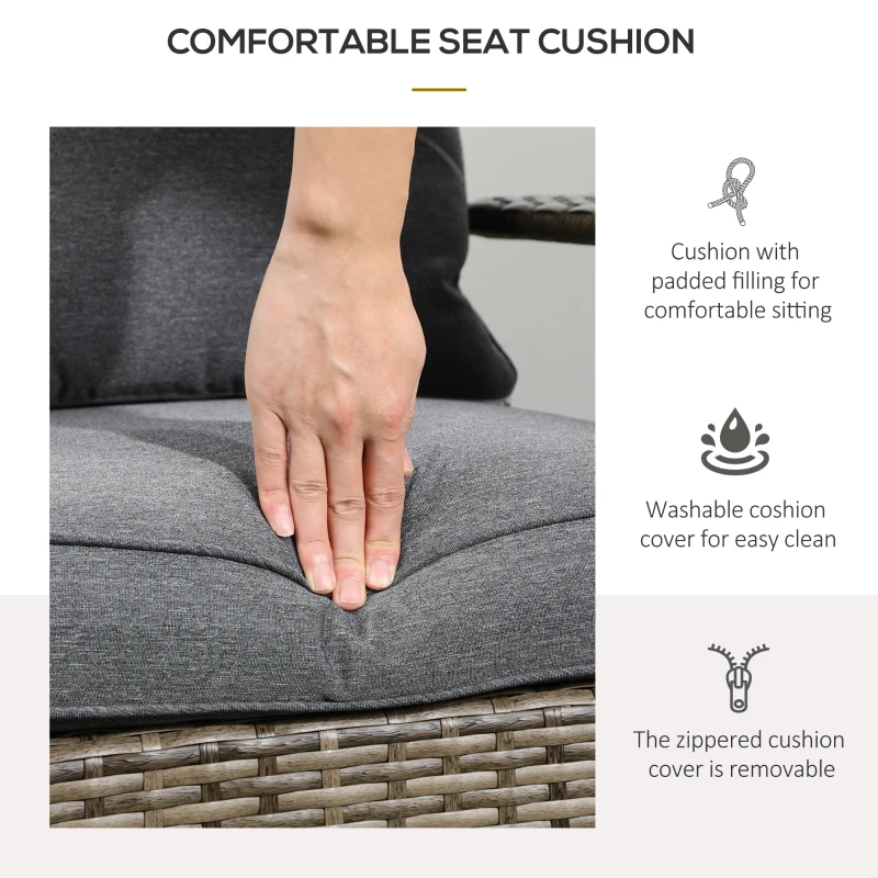 Outsunny Patio Wicker Adirondack Chair, Outdoor All-Weather Rattan Fire Pit Chair w/ Soft Cushions, Tall Curved Backrest and Comfortable Armrests for Deck or Garden, Mixed Tan/Dark Gray