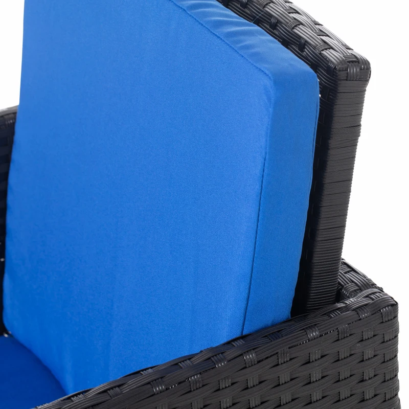 Outsunny 9 Pieces Wicker Patio Dining Set Outdoor Furniture Set with Removable Cushions, Glass Top Dining Table, Ottomans, PE Rattan Conversation Set for Garden Poolside, Blue