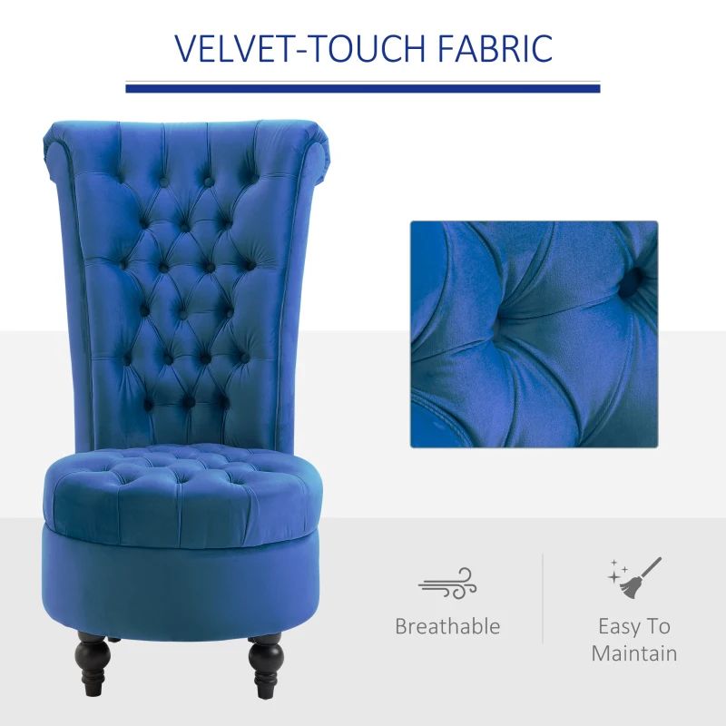 HOMCOM Retro High Back Armless Royal Accent Chair Fabric Upholstered Tufted Seat for Living Room, Dining Room and Bedroom, Blue