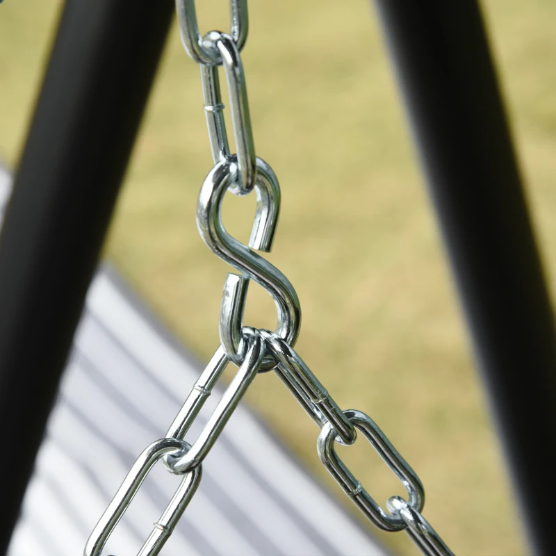 Outsunny 2-Seater Hanging Porch Swing Outdoor Patio Swing Chair Seat with Slatted Build and Chains, 440lbs Weight Capacity, Black