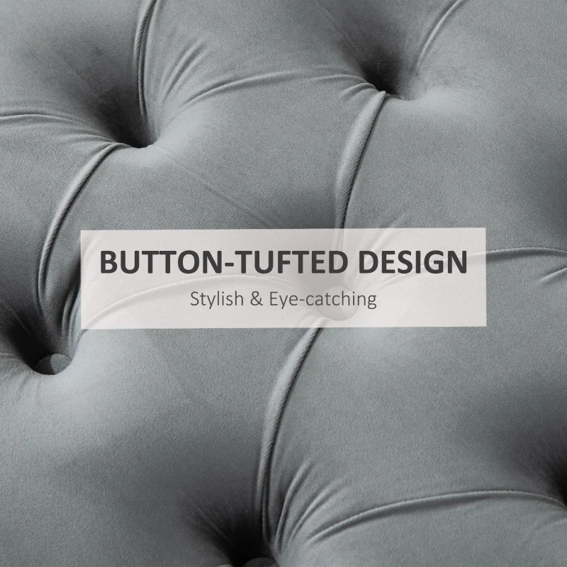 HOMCOM Vintage Semi-Circle End of Bed Bench, Upholstered Bedroom Entryway Bench with Tufted Velvet-Touch Fabric with Rubberwood Legs, Gray