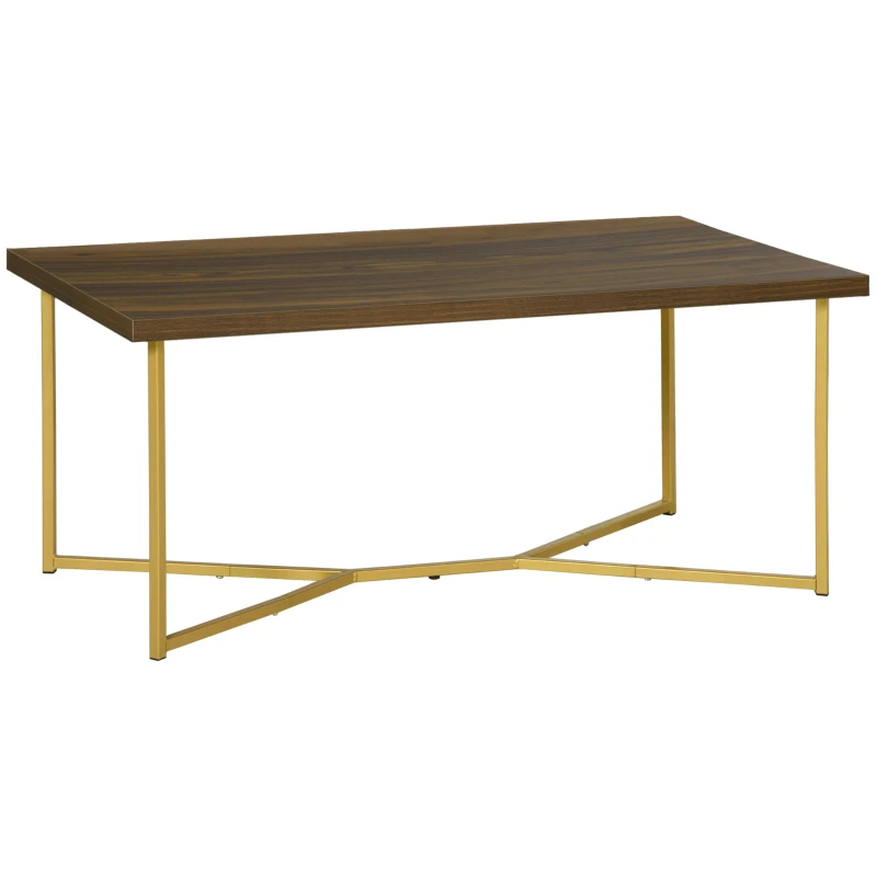 HOMCOM Modern Coffee Table, Rectangle Cocktail Table with Steel Base, for Living Room, Walnut and Gold