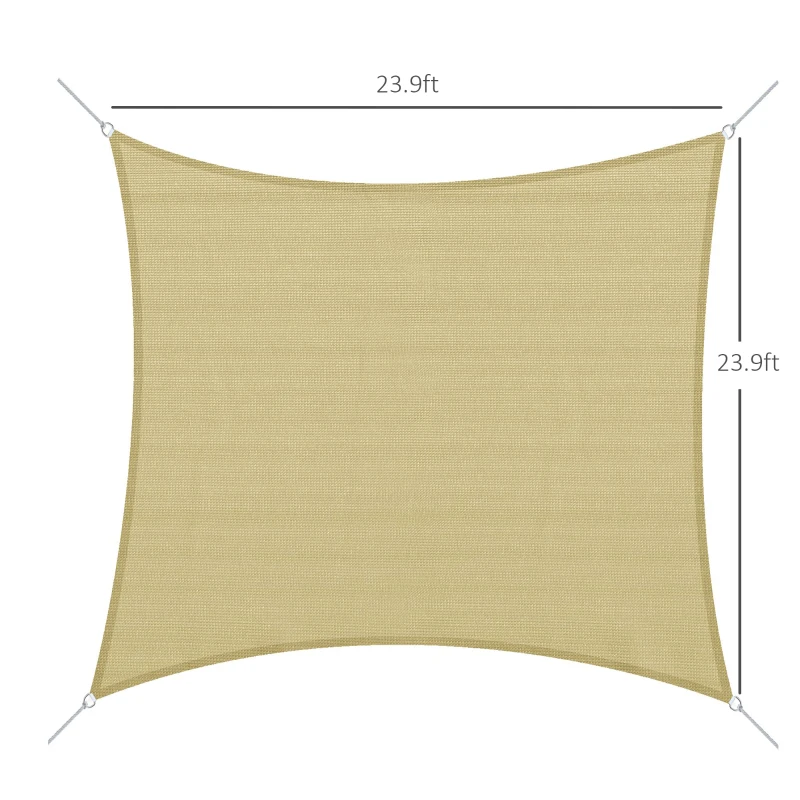 Outsunny 24' x 24' Outdoor Patio Sun Shade Sail, Square UV Resistant Canopy, Sand