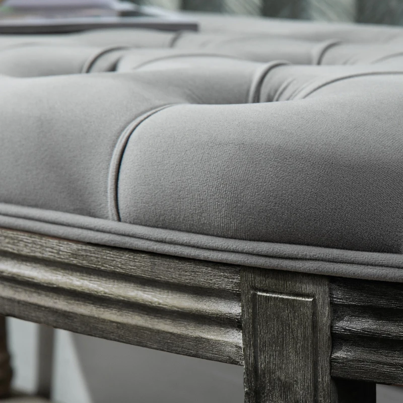 HOMCOM Vintage Semi-Circle End of Bed Bench, Upholstered Bedroom Entryway Bench with Tufted Velvet-Touch Fabric with Rubberwood Legs, Gray