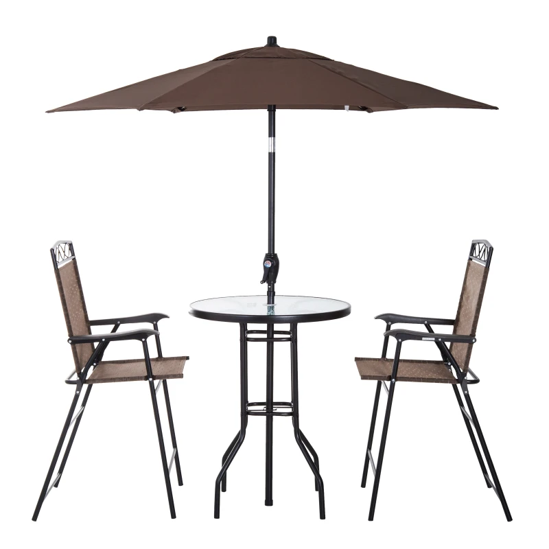 Outsunny 4-Piece Patio Dining Set with Folding Chairs, Table & Umbrella, Outdoor Furniture, Brown
