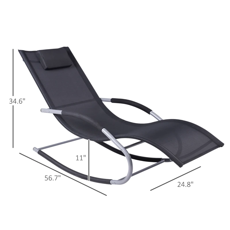 Outsunny Zero Gravity Rocking Chair Outdoor Chaise Lounge Chair Recliner Rocker with Detachable Pillow and Weather-Fighting Fabric for Patio, Deck, Pool, Black