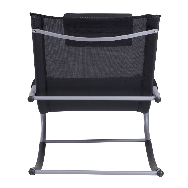 Outsunny Zero Gravity Rocking Chair Outdoor Chaise Lounge Chair Recliner Rocker with Detachable Pillow and Weather-Fighting Fabric for Patio, Deck, Pool, Black