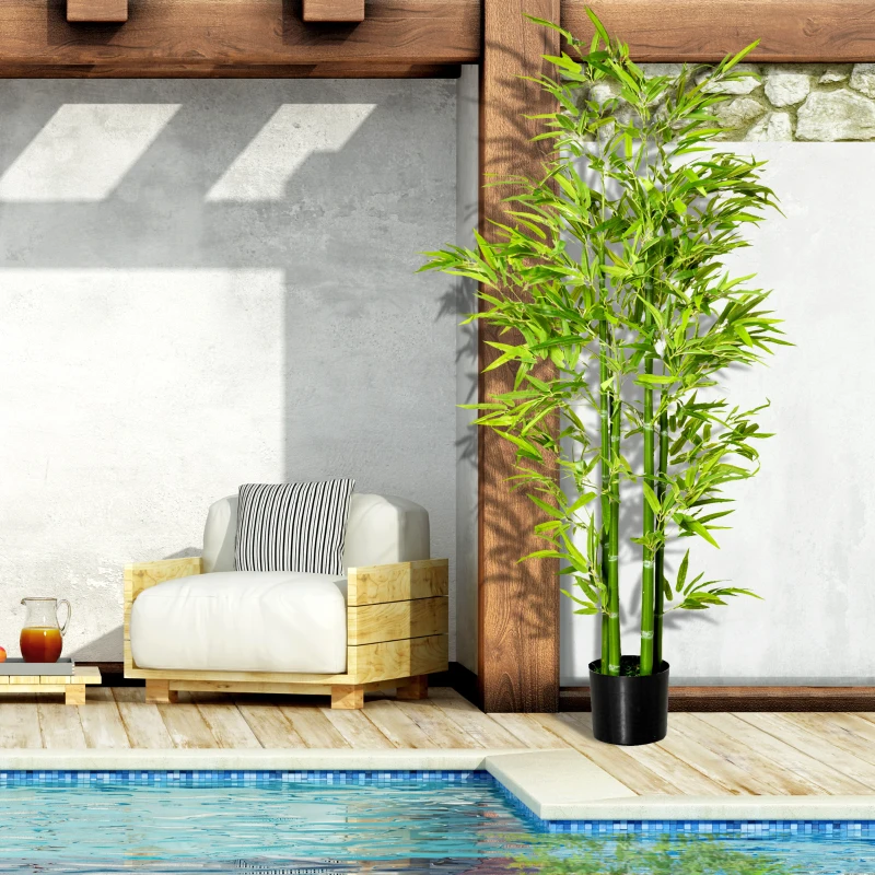 HOMCOM 5FT Artificial Bamboo Tree Faux Decorative Plant in Nursery Pot for Indoor Décor