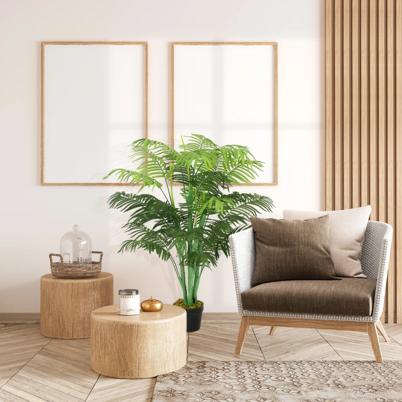 Outsunny 4FT Artificial Palm Tree, Fake Tropical Tree with Lifelike Leaves, Faux Plant in Pot for Indoor Decoration, Green