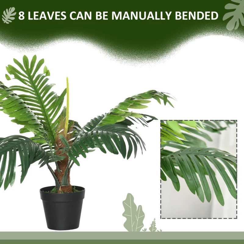 Outsunny 2FT Artificial Palm Tree, Fake Tropical Tree with Lifelike Leaves, Faux Plant in Pot for Indoor Decoration, Green