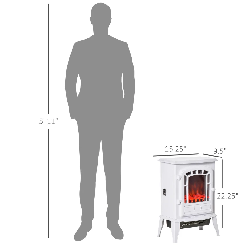 HOMCOM Electric Fireplace Heater, Freestanding Fireplace Stove with Realistic Flame Effect Overheat Protection 750W/1500W White