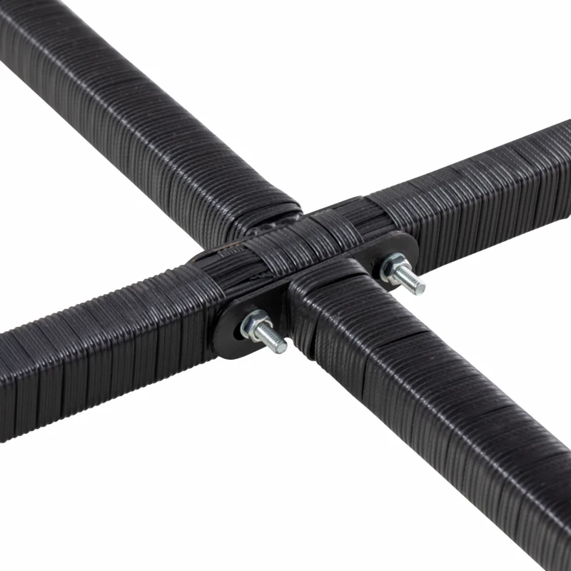 Outsunny 9 Pieces Wicker Patio Dining Set Outdoor Furniture Set with Removable Cushions, Glass Top Dining Table, Ottomans, PE Rattan Conversation Set for Garden Poolside, Blue