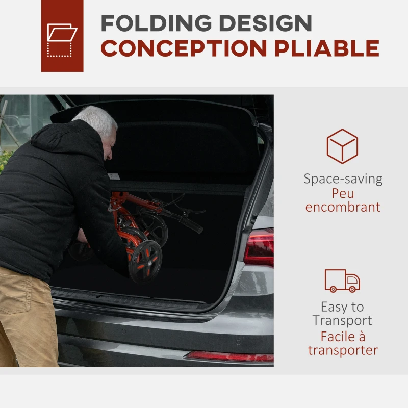 HOMCOM Steerable Knee Walker, Foldable Knee Scooter with Dual Braking System, Adjustable Height, Crutch Alternative, Red