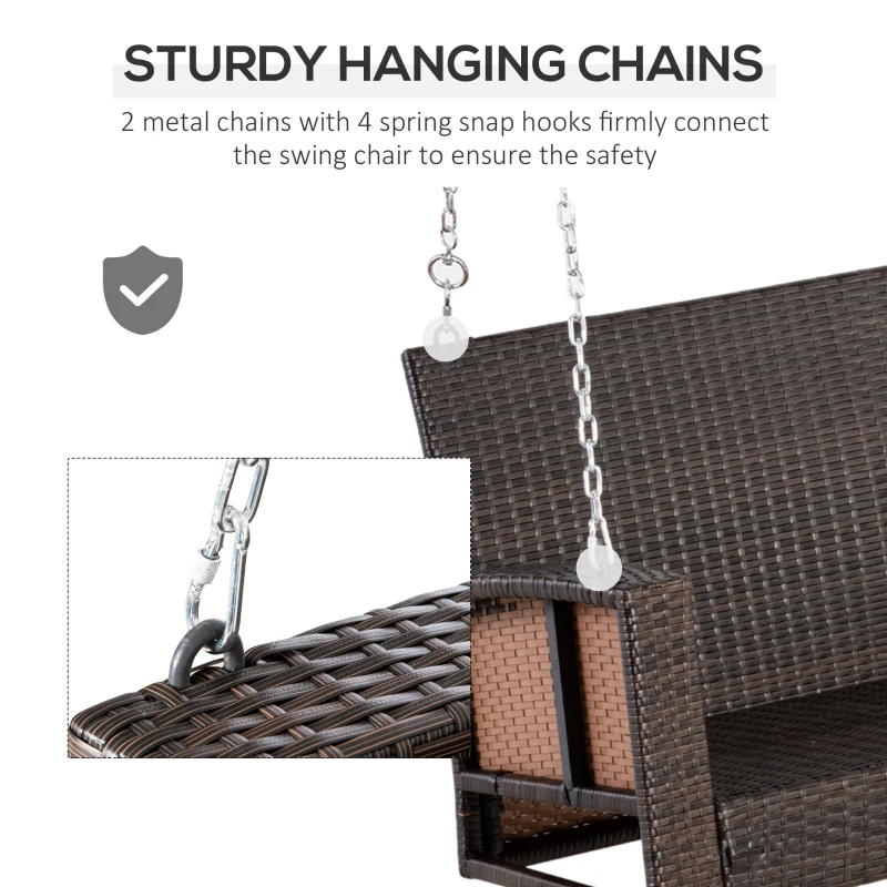 Outsunny 2 Person Wicker Hanging Swing Bench, Front Porch Swing Outdoor Chair with Cushions 550 lbs. Weight Capacity for Backyard, Garden, Orange