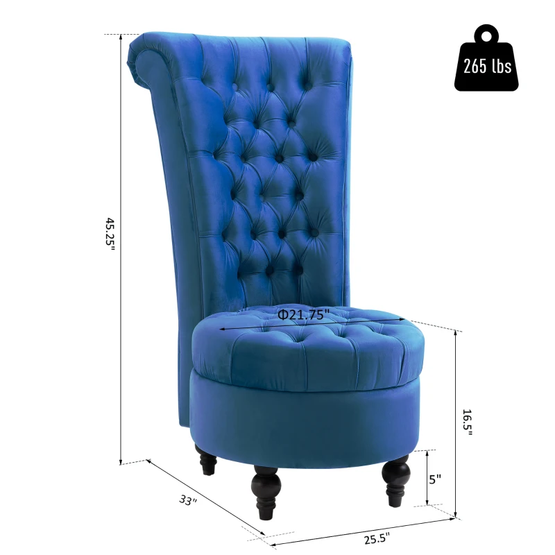 HOMCOM Retro High Back Armless Royal Accent Chair Fabric Upholstered Tufted Seat for Living Room, Dining Room and Bedroom, Blue