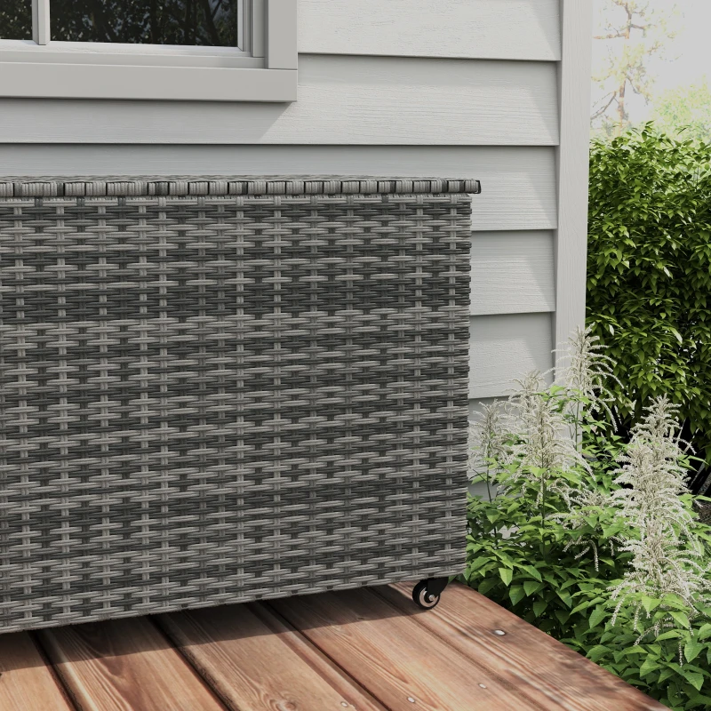 Outsunny 83 Gallon Deck Box, Gray - Large Outdoor Storage Chest on Wheels, Ideal for Garden Tools, Pool Toys & Patio Cushions