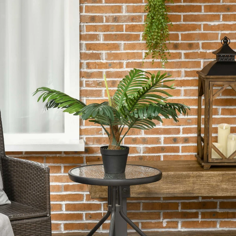 Outsunny 2FT Artificial Palm Tree, Fake Tropical Tree with Lifelike Leaves, Faux Plant in Pot for Indoor Decoration, Green