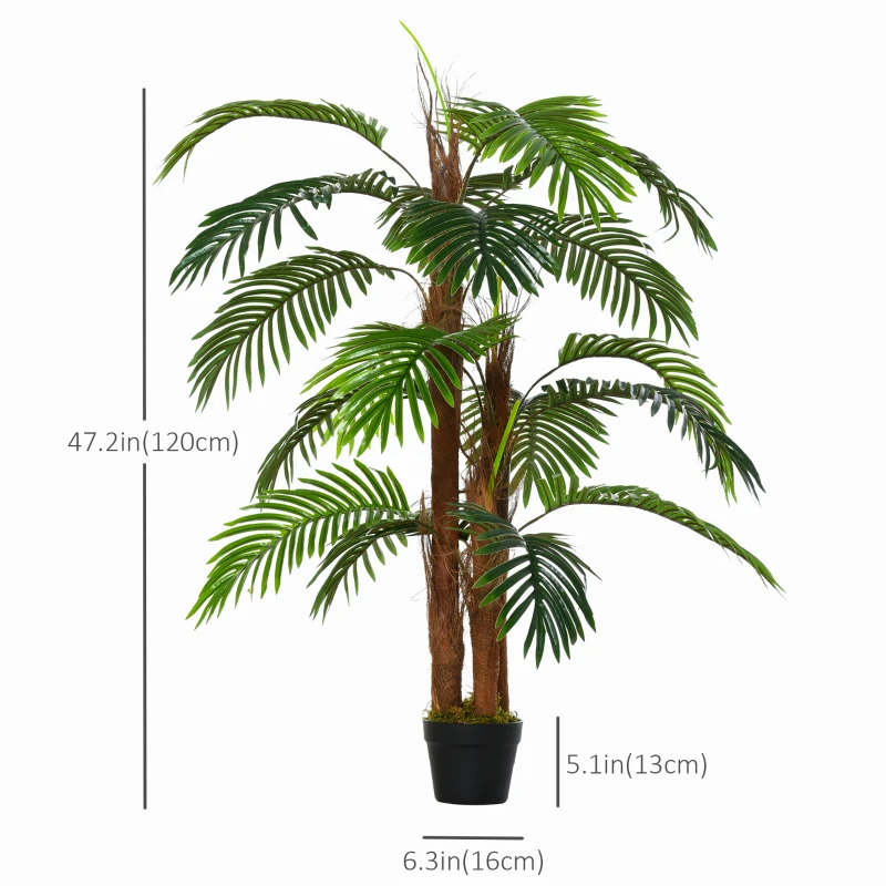 Outsunny Artificial Tree Areca Palm Tree Fake Plants in Pot with 21 Leaves for Indoor Decor, 8"x8"x60", Green