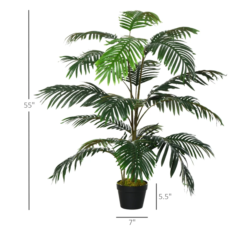 Outsunny 4.6FT Palm Tree Artificial Faux Plant with 20 Leaves in Nursery Pot for Indoor Greenery Home Office Decor