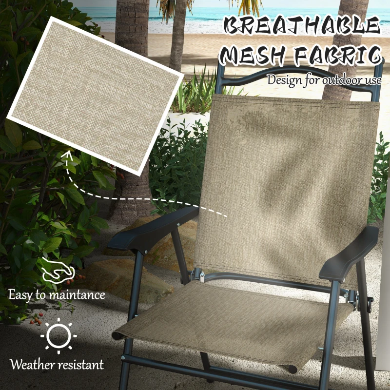 Outsunny 4 Piece Folding Patio Camping Chair Set, Sports Chairs for Adults with Armrests, Mesh Fabric Seat for Lawn, Beige