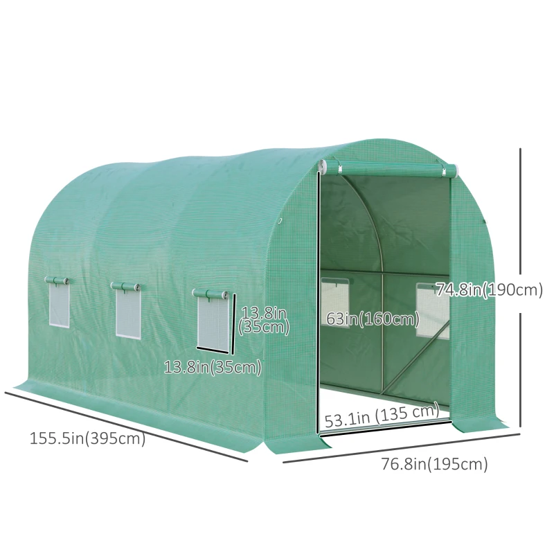 Outsunny 13' x 6' x 6' Outdoor Walk-in Tunnel Greenhouse Portable Plant Gardening Warm House with PE Cover Green