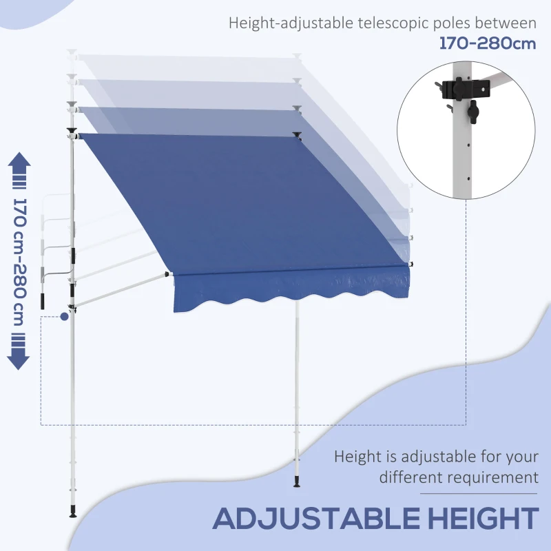 Outsunny 6.6'x5' Manual Retractable Patio Awning Sun Shelter Window Door Deck Canopy, Water Resistant UV Protector, Dark Blue