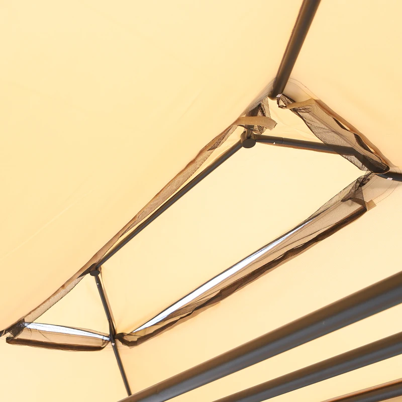 Outsunny 3-Seat Patio Swing Chair, Outdoor Gazebo Swing with Double Tier Canopy, Mesh Sidewalls, Cushioned Seat and Pillows, Beige