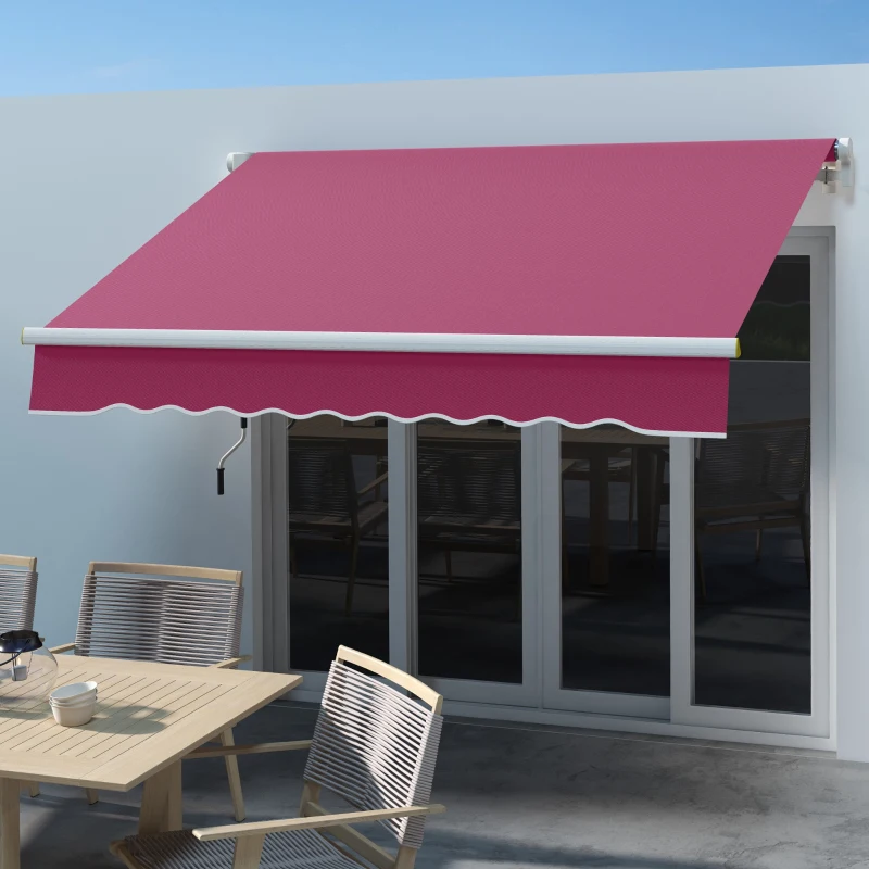 Outsunny 8' x 6.5' Manual Retractable Awning with LED Lights, Aluminum Sun Canopies for Patio Door Window, Wine Red