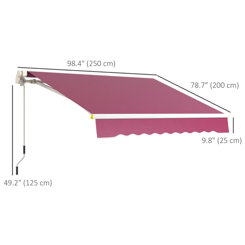 Outsunny 8' x 6.5' Manual Retractable Awning with LED Lights, Aluminum Sun Canopies for Patio Door Window, Wine Red