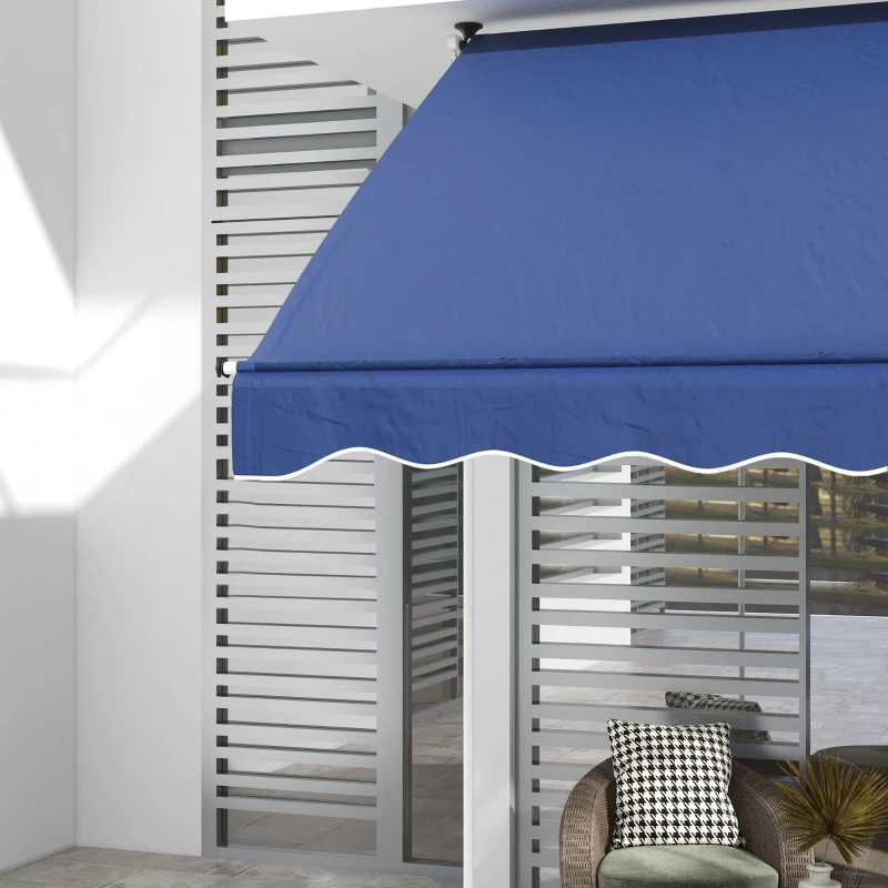 Outsunny 6.6'x5' Manual Retractable Patio Awning Sun Shelter Window Door Deck Canopy, Water Resistant UV Protector, Dark Blue