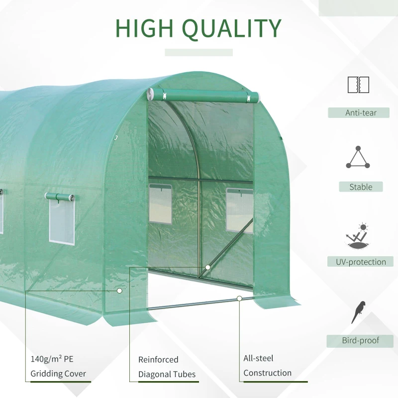 Outsunny 13' x 6' x 6' Outdoor Walk-in Tunnel Greenhouse Portable Plant Gardening Warm House with PE Cover Green