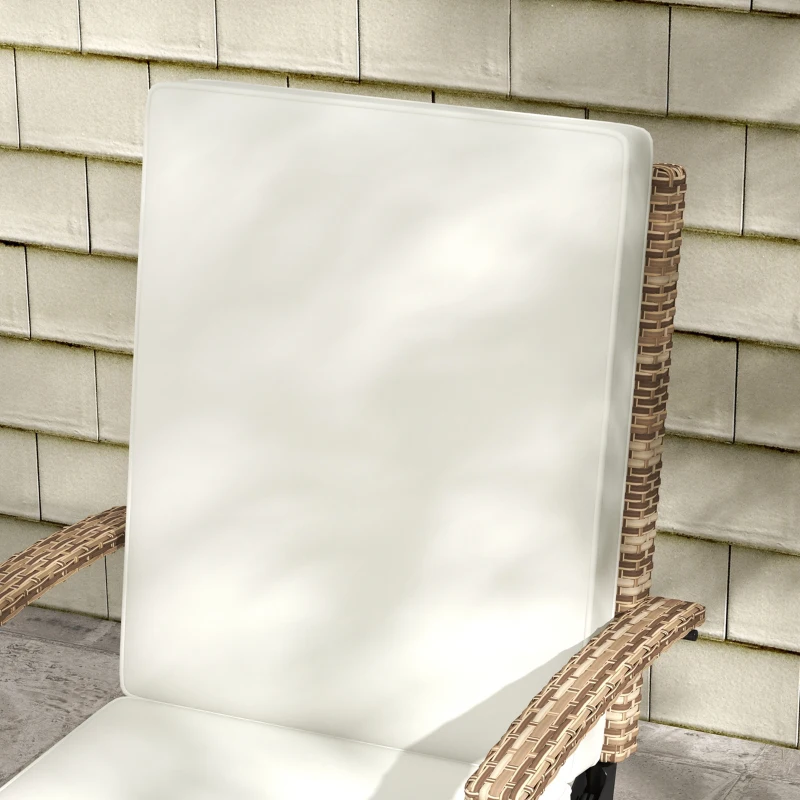 Outsunny Outdoor Wicker Foldable Recliner Chair with Retractable Footrest, Cushion, White