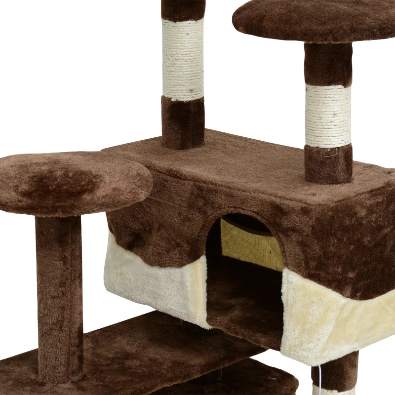 PawHut 53" Cat Tree Scratching Large Kitten Play House Multi-Level Activity Center Pet Furniture