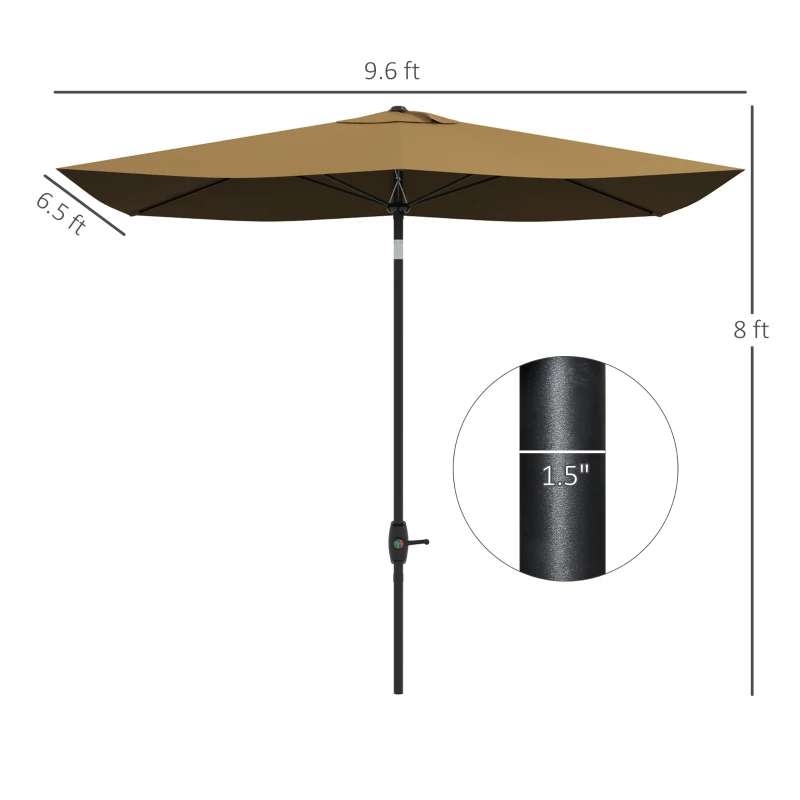 Outsunny 6.6' x 10' Patio Umbrella, Outdoor Shade with Crank Handle, Coffee - Ideal for Garden, Deck & Poolside