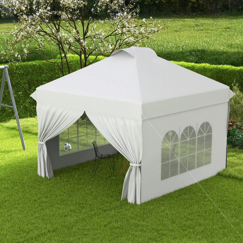 Outsunny 10' x 10' Outdoor Pop Up Canopy Tent with 4 Sidewalls, White