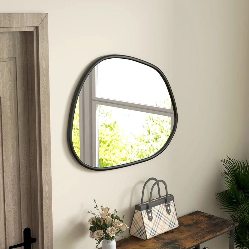 HOMCOM 31.5" x 23.5" Irregular Mirror, Decorative Vanity Mirror with Pine Wood Frame for Bathroom, Living Room, Bedroom, Black