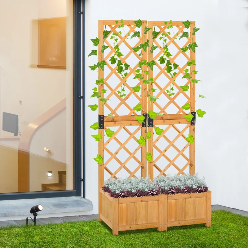 Outsunny Set of 2 Raised Garden Bed with Trellis Board Flower Stand Lattice Panels for Plants, Flowers or Vine Outdoor Indoor, Orange
