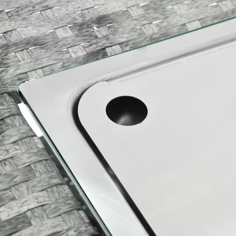 Outsunny 6 Piece Patio Furniture Set with 50,000 BTU Gas Fire Pit Table, Outdoor PE Rattan Dining Table and Chair Set, Sectional Conversation Sofa Set with Cushions, Grey