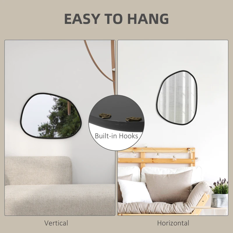 HOMCOM 31.5" x 23.5" Irregular Mirror, Decorative Vanity Mirror with Pine Wood Frame for Bathroom, Living Room, Bedroom, Black