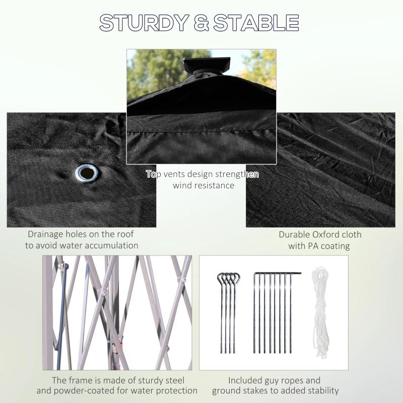 Outsunny 11' x 11' Pop Up Canopy, Instant Canopy Tent with Solar LED Lights, Remote Control, Zippered Mesh Sidewalls and Carrying Bag for Backyard Garden Patio, Black