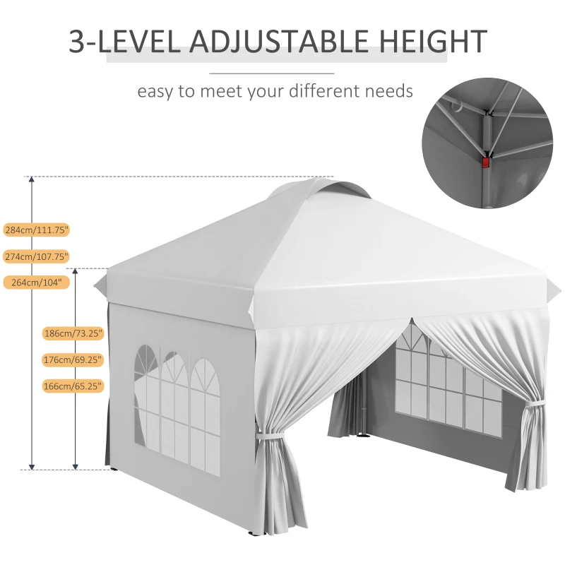Outsunny 10' x 10' Outdoor Pop Up Canopy Tent with 4 Sidewalls, White