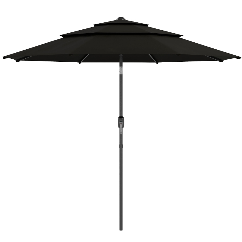 Outsunny 9FT 3 Tiers Patio Umbrella Parasol with Crank, Push Button Tilt for Deck, Backyard and Lawn, Black
