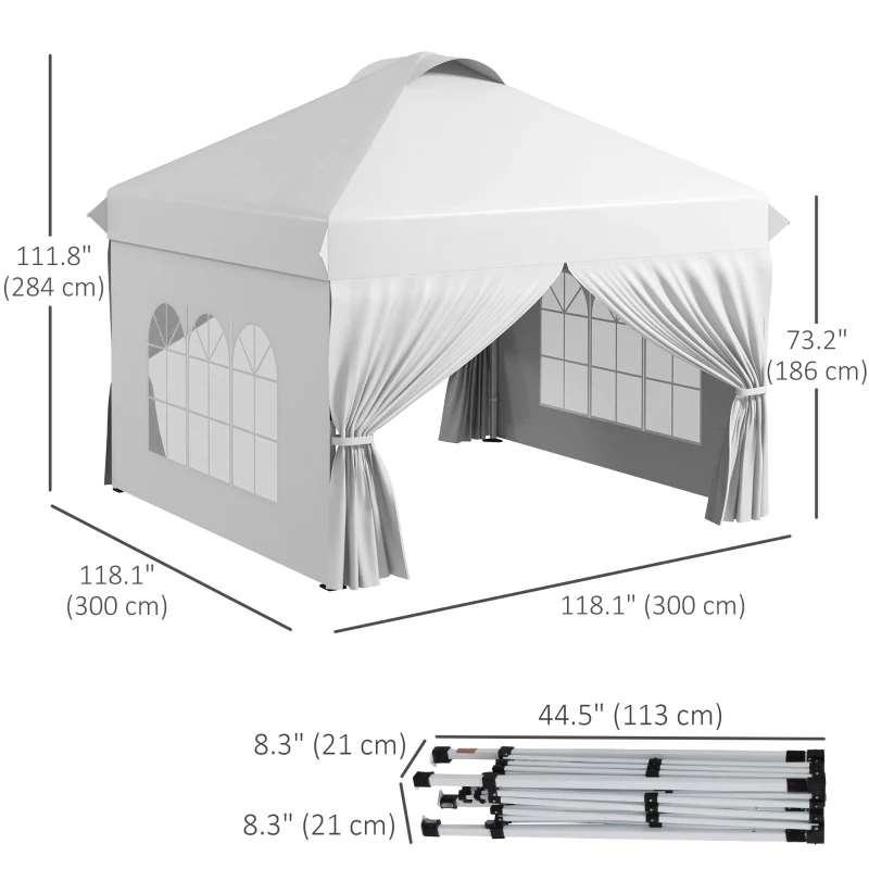 Outsunny 10' x 10' Outdoor Pop Up Canopy Tent with 4 Sidewalls, White