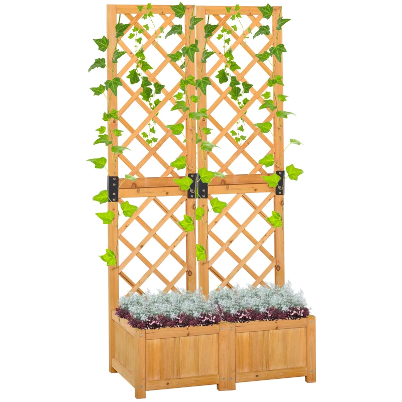 Outsunny Set of 2 Raised Garden Bed with Trellis Board Flower Stand Lattice Panels for Plants, Flowers or Vine Outdoor Indoor, Orange