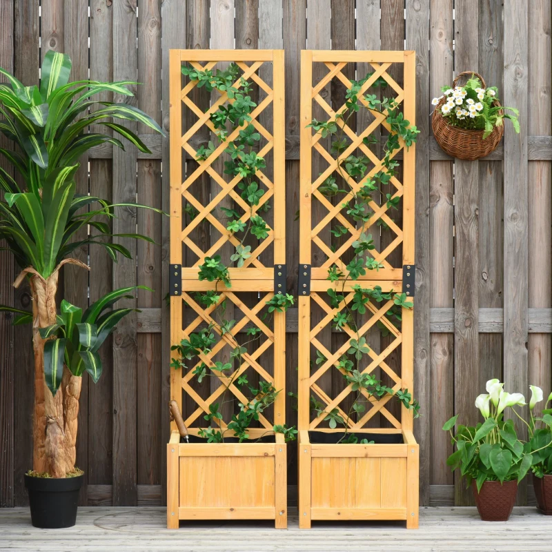Outsunny Set of 2 Raised Garden Bed with Trellis Board Flower Stand Lattice Panels for Plants, Flowers or Vine Outdoor Indoor, Orange