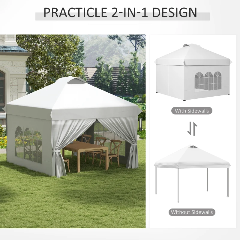 Outsunny 10' x 10' Outdoor Pop Up Canopy Tent with 4 Sidewalls, White