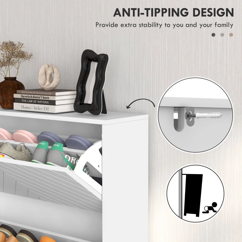 HOMCOM Modern Shoe Storage Cabinet with 3 Flip Drawers for 18 Pairs, Narrow Shoe Organizer for Entryway, Hallway, White